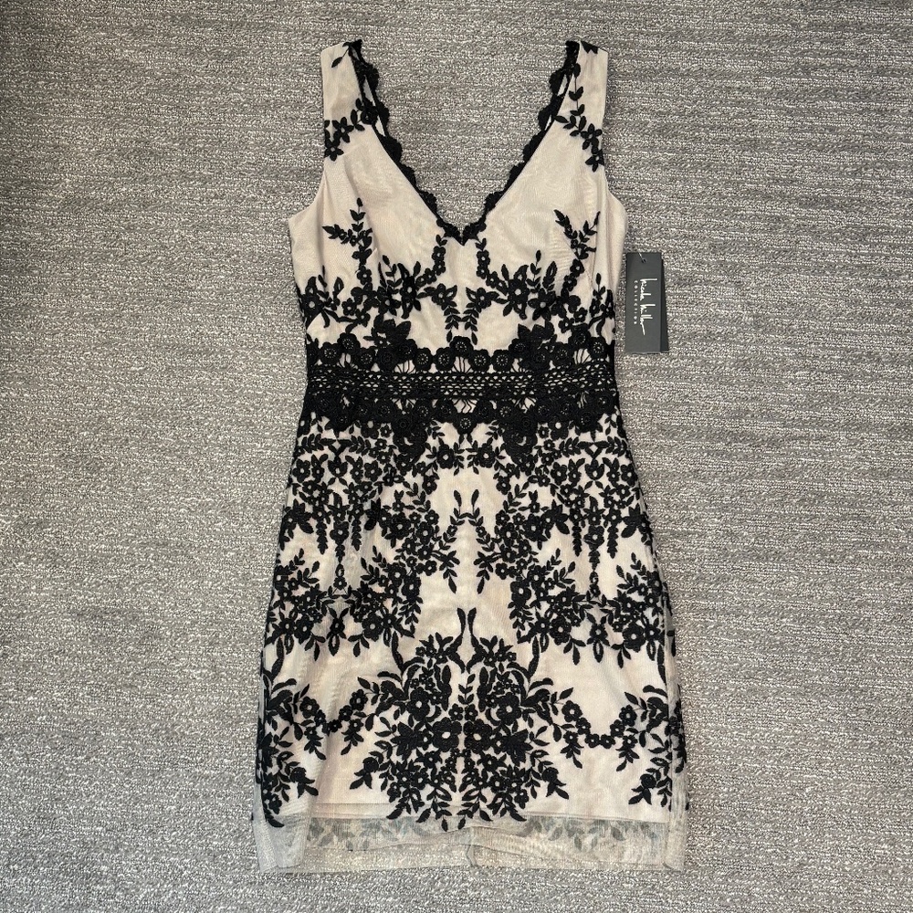 Nicole Miller Floral Dress - black/tan